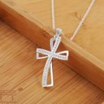 925 Sterling Silver Plated Women Cross Necklace Crystal Chain Jewelry - Image 2