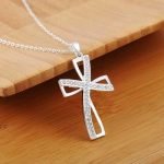 925 Sterling Silver Plated Women Cross Necklace Crystal Chain Jewelry - Image 3