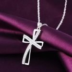 925 Sterling Silver Plated Women Cross Necklace Crystal Chain Jewelry - Image 4