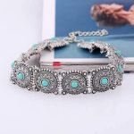 Vintage Carved Flower Turquoise Choker Necklace - Image 2