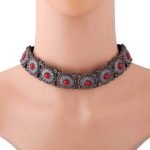 Vintage Carved Flower Turquoise Choker Necklace - Image 6