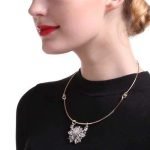 Trendy Balancing Style Dangle Crystal Flower Delicate Pandent Rhinestone Gold Necklace for Women - Image 2