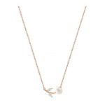 S925 Sterling Silver Rhinestone Artificial Pearl Leaves Short Clavicle Necklace