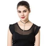 Shiny Eight Rhinestones Long Pendant Punk Black Choker Leather Clavicle Elegant Necklace for Women - Image 2