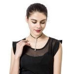 Shiny Eight Rhinestones Long Pendant Punk Black Choker Leather Clavicle Elegant Necklace for Women - Image 3