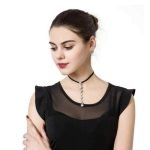 Shiny Eight Rhinestones Long Pendant Punk Black Choker Leather Clavicle Elegant Necklace for Women - Image 5