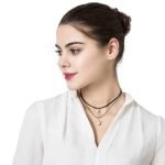 Women's Punk Necklace Two Layers Crown Shape Pearl Pendant Sparkling Rhinestone Black Choker - Image 2