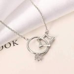 Platinum Plated Sweet Wedding Ring and Five-pointed Star Interlinked Pendant Necklace for Women - Image 3
