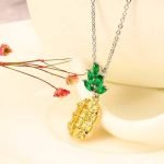 Fashion Shiny Yellow and Pink Zircon Pineapple Pendant Cute Necklace Jewelry for Women - Image 5