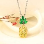 Fashion Shiny Yellow and Pink Zircon Pineapple Pendant Cute Necklace Jewelry for Women - Image 6