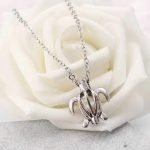 Retro Pearl Necklace Fashion Silver Color Hollow Openable Turtle Can Open Pendant Women Jewelry - Image 3
