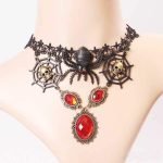 Vintage Lace Skull Head Choker Crystal Spider Web Necklace Halloween Party Accessories - Image 3