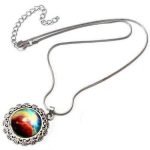 Galaxy Sky Nebula Space Glass Cabochon Silver Alloy Pendant Necklace - Image 3