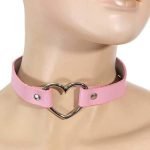 Punk Heart Button Leather Choker Collar Necklace Handmade Jewelry for Women - Image 3