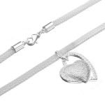 925 Silver Plated Inlaid Heart Pendant Net Chain Necklace For Women - Image 3