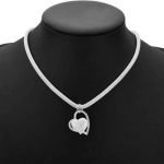 925 Silver Plated Inlaid Heart Pendant Net Chain Necklace For Women - Image 4