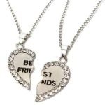 Rhinestone Broken Heart Double Parts Best Friend Pendant Necklaces - Image 3