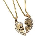 Rhinestone Broken Heart Double Parts Best Friend Pendant Necklaces - Image 4